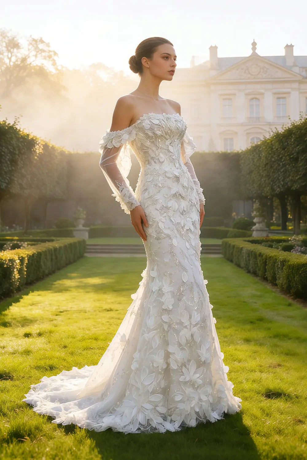 Vintage Texture Rich Mermaid Wedding Dress SW635 Sheer Fairy