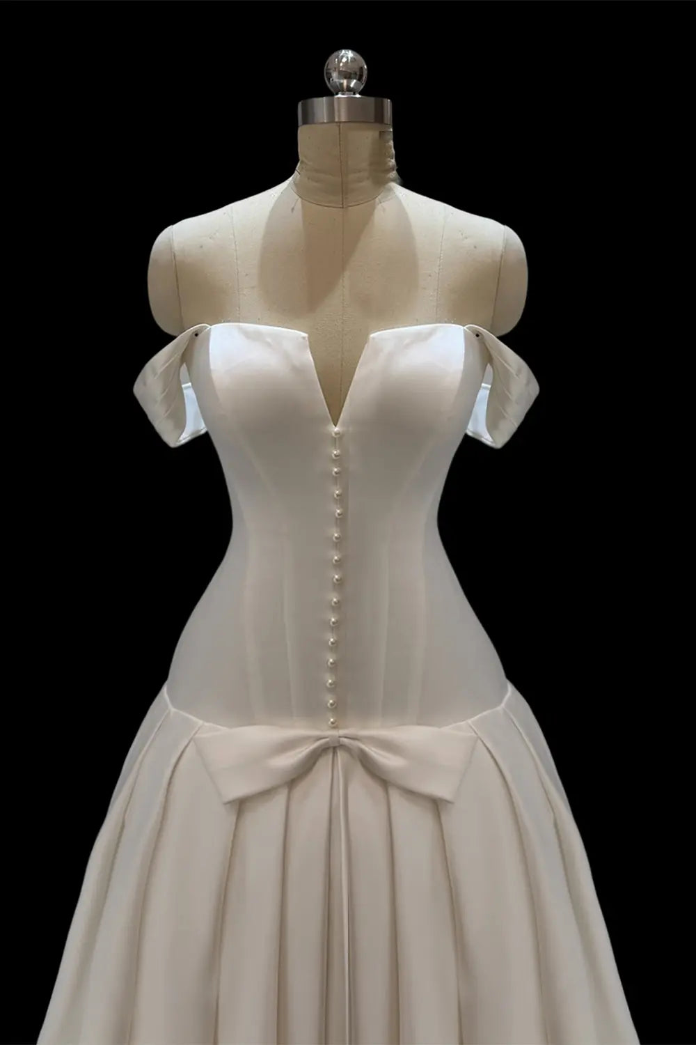 Ivory Off Shoulder Satin A Line Wedding Dress SW692 Sheer Fairy