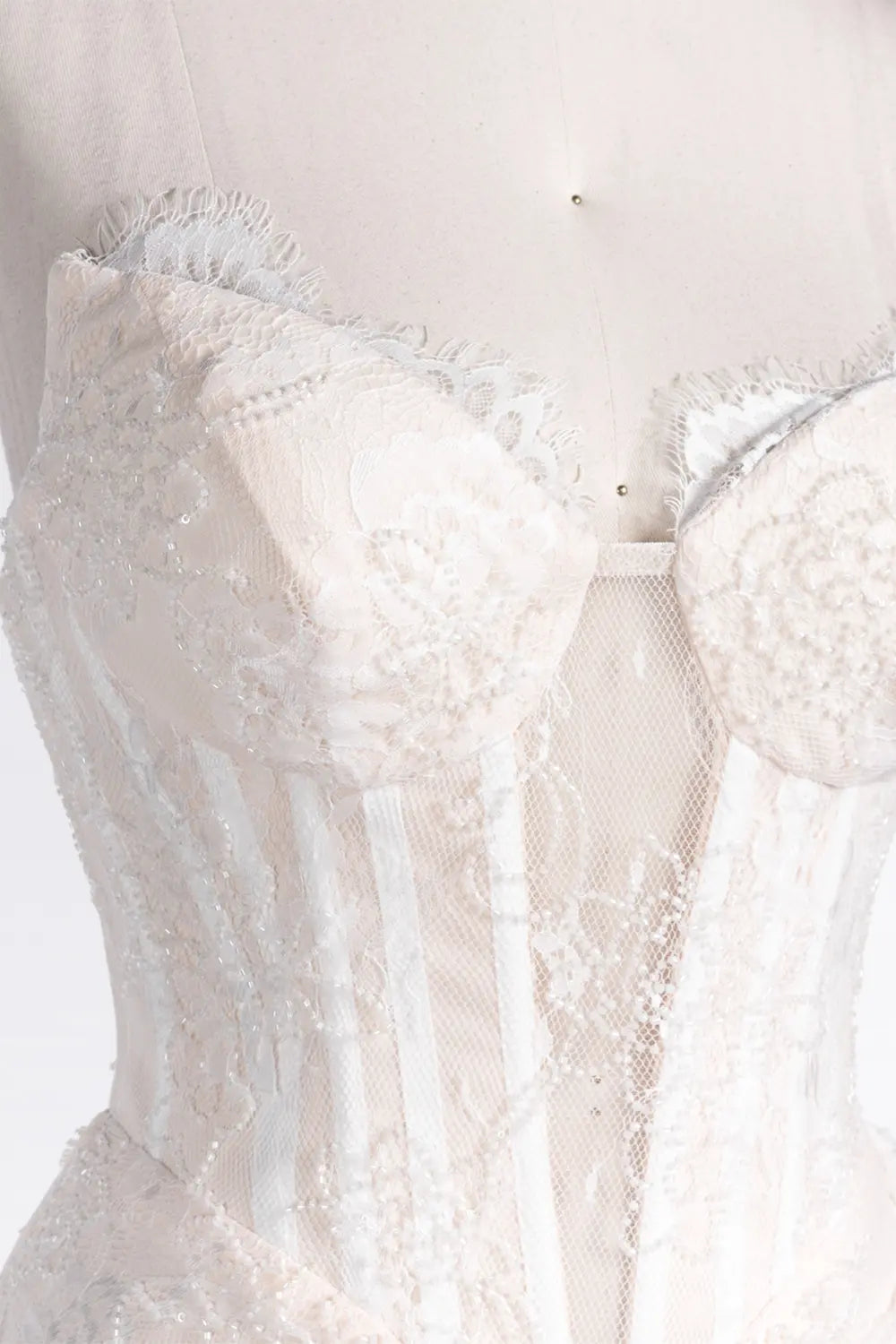 White Nude Strapless Lace Corset Mini Dress ST086 Sheer Fairy