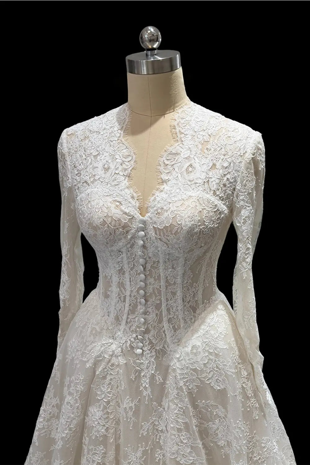 White Lace V Neck Ball Gown Wedding Dress SW693 Sheer Fairy
