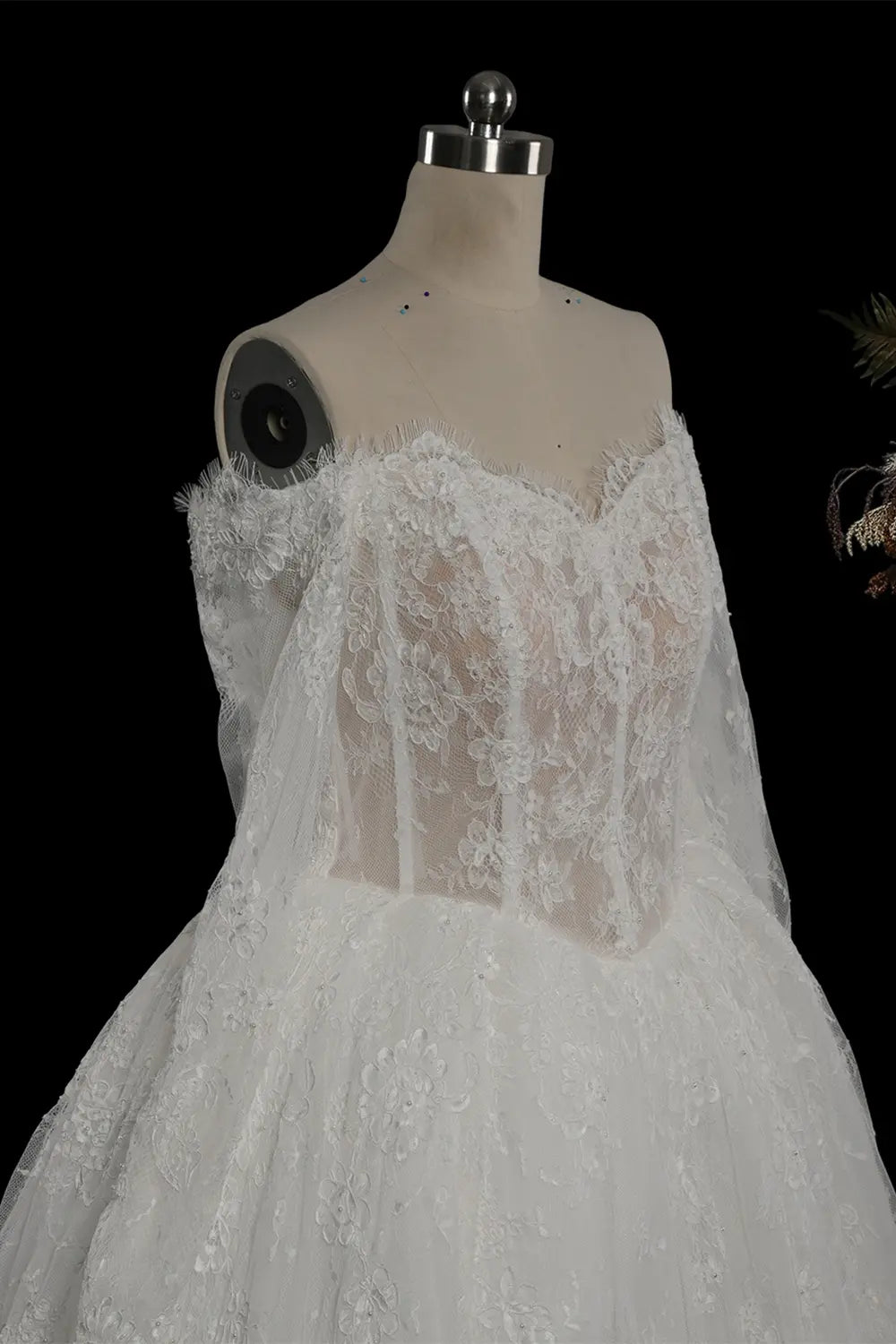 White Floral Lace Off The Shoulder Bridal Wedding Gown SW748 Sheer Fairy