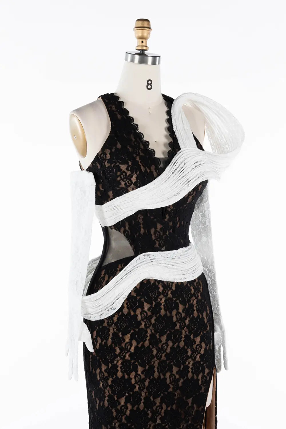 Black And White Lace Contrast High Slit Maxi Evening Dress ST041 Sheer Fairy