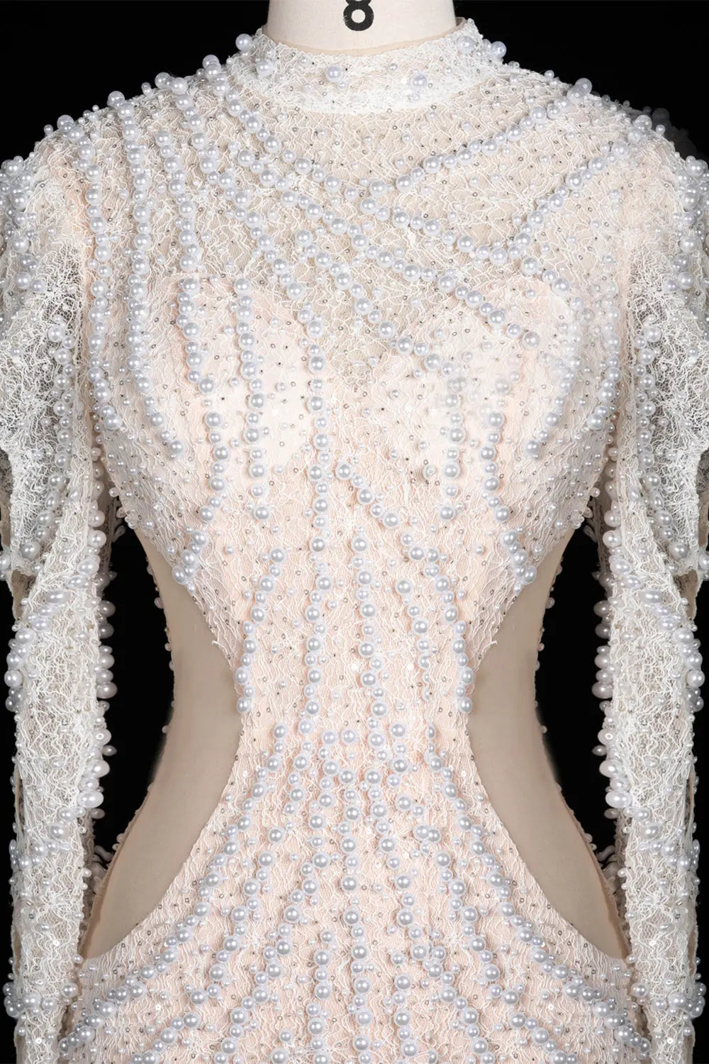 White Pearl Beaded Tiered Tulle Mermaid Gown ST103 Sheer Fairy