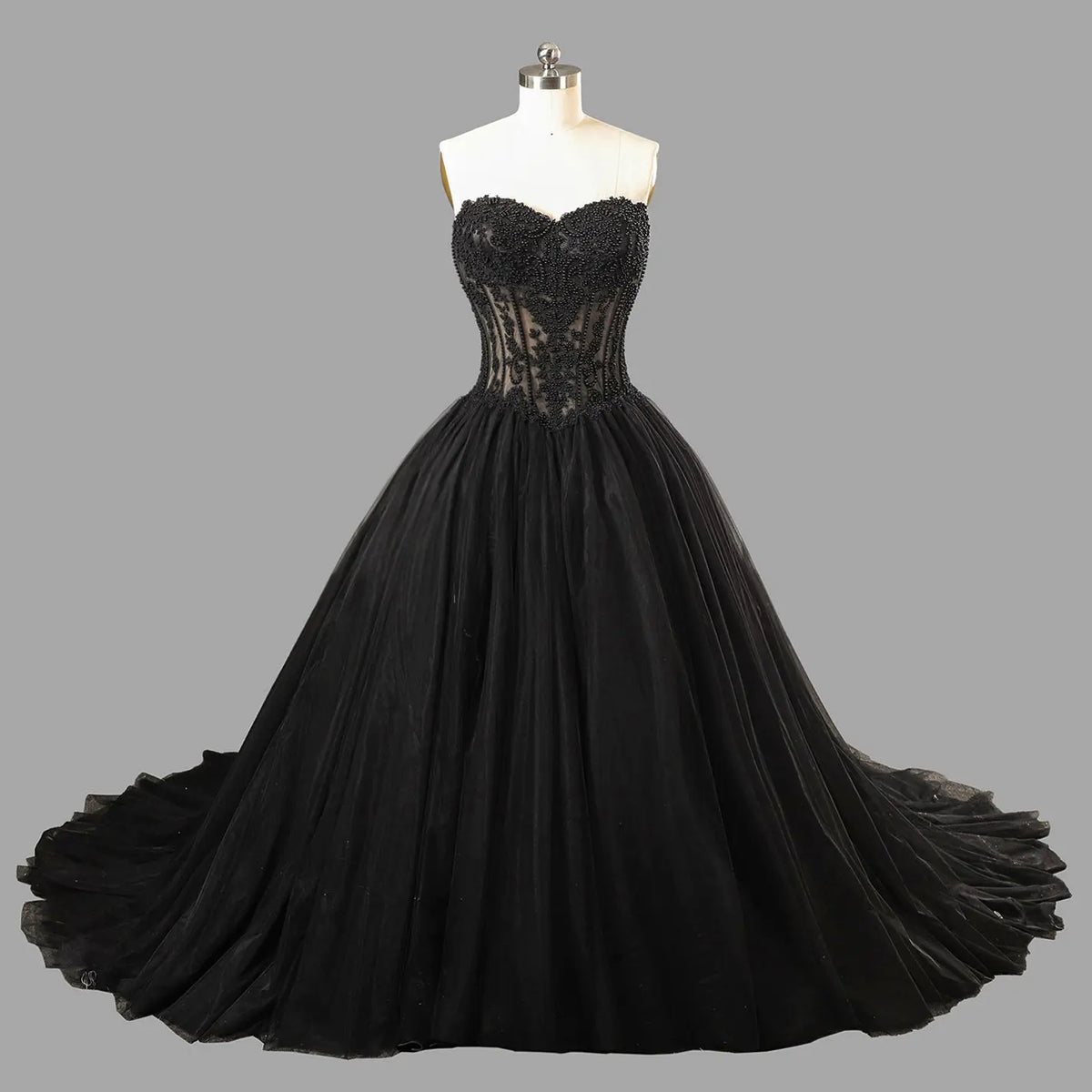 Black Lace Ballgown Corset Closure Wedding Dress SW567 Sheer Fairy