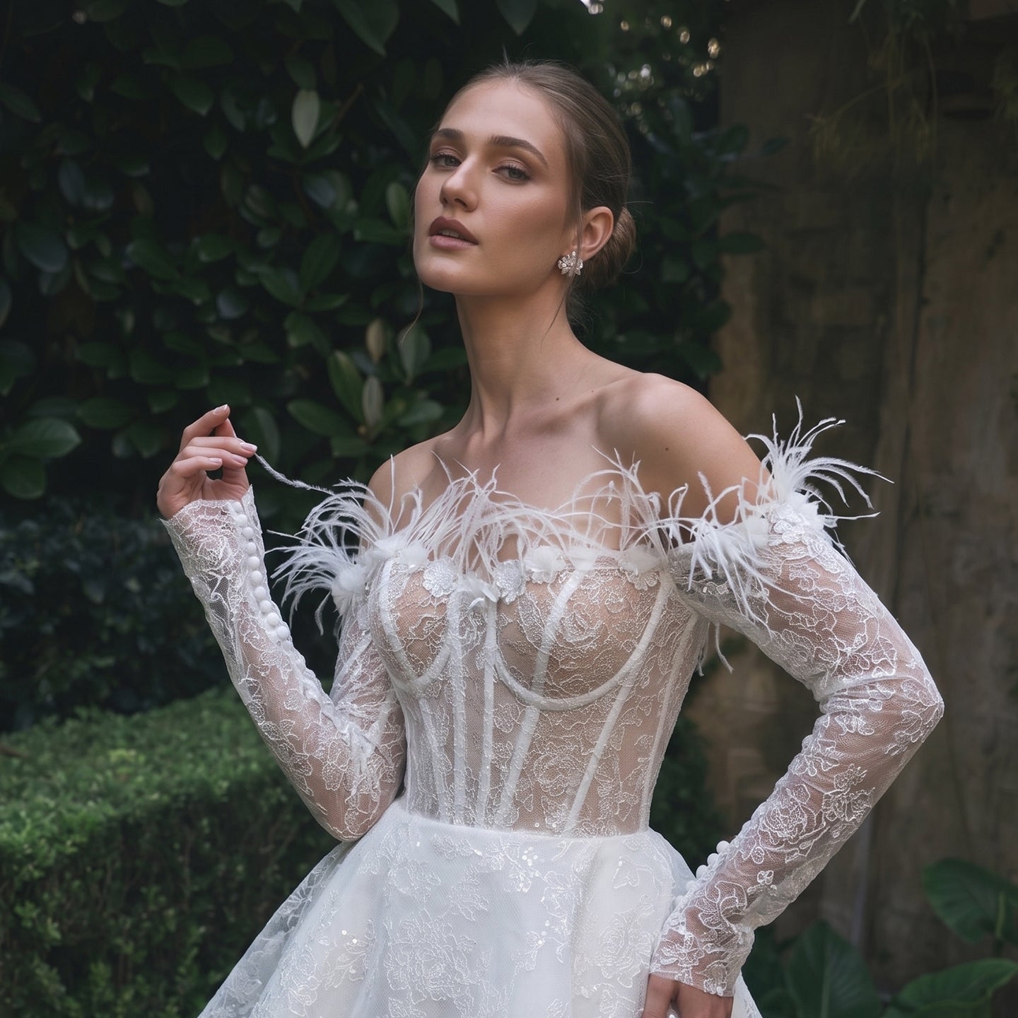 Elegant Off-the-Shoulder Feather Lace Short Wedding Dress with Corset – SHEER  FAIRY