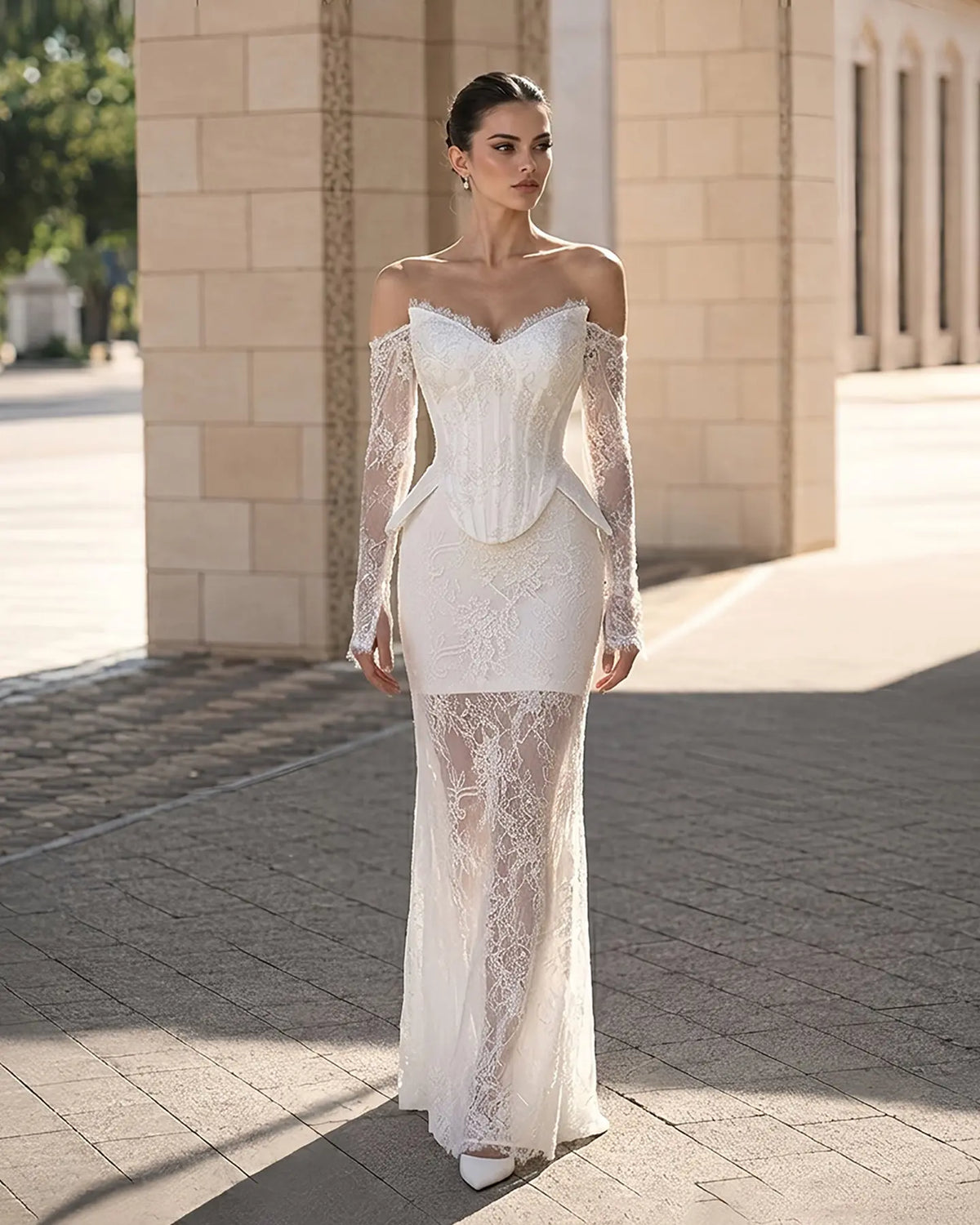White Mesh Corset Peplum Evening Dress ST101 Sheer Fairy