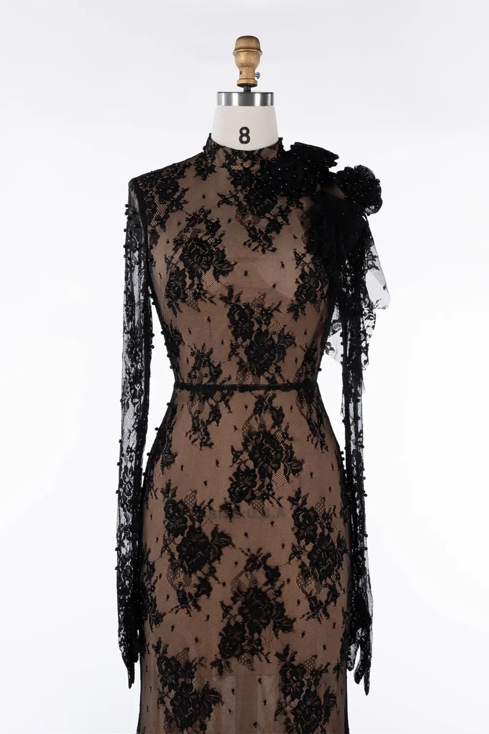 Black Lace Floral Applique Mermaid Formal Dress ST043 Sheer Fairy