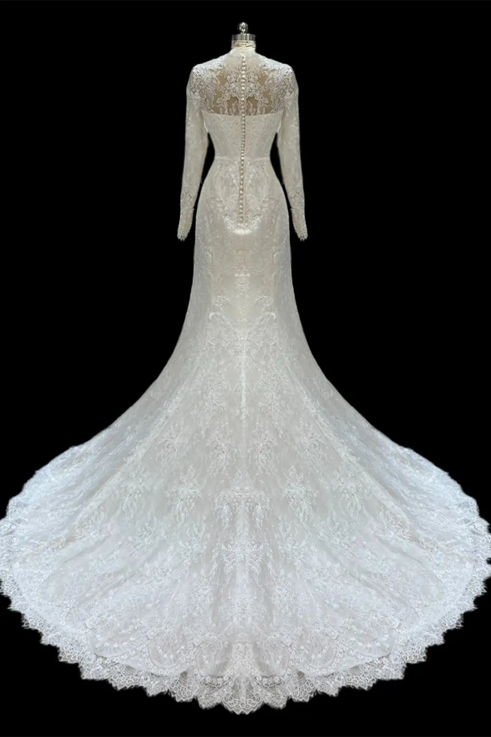 Off White Long Sleeve Button Back Wedding Dress SW683 Sheer Fairy