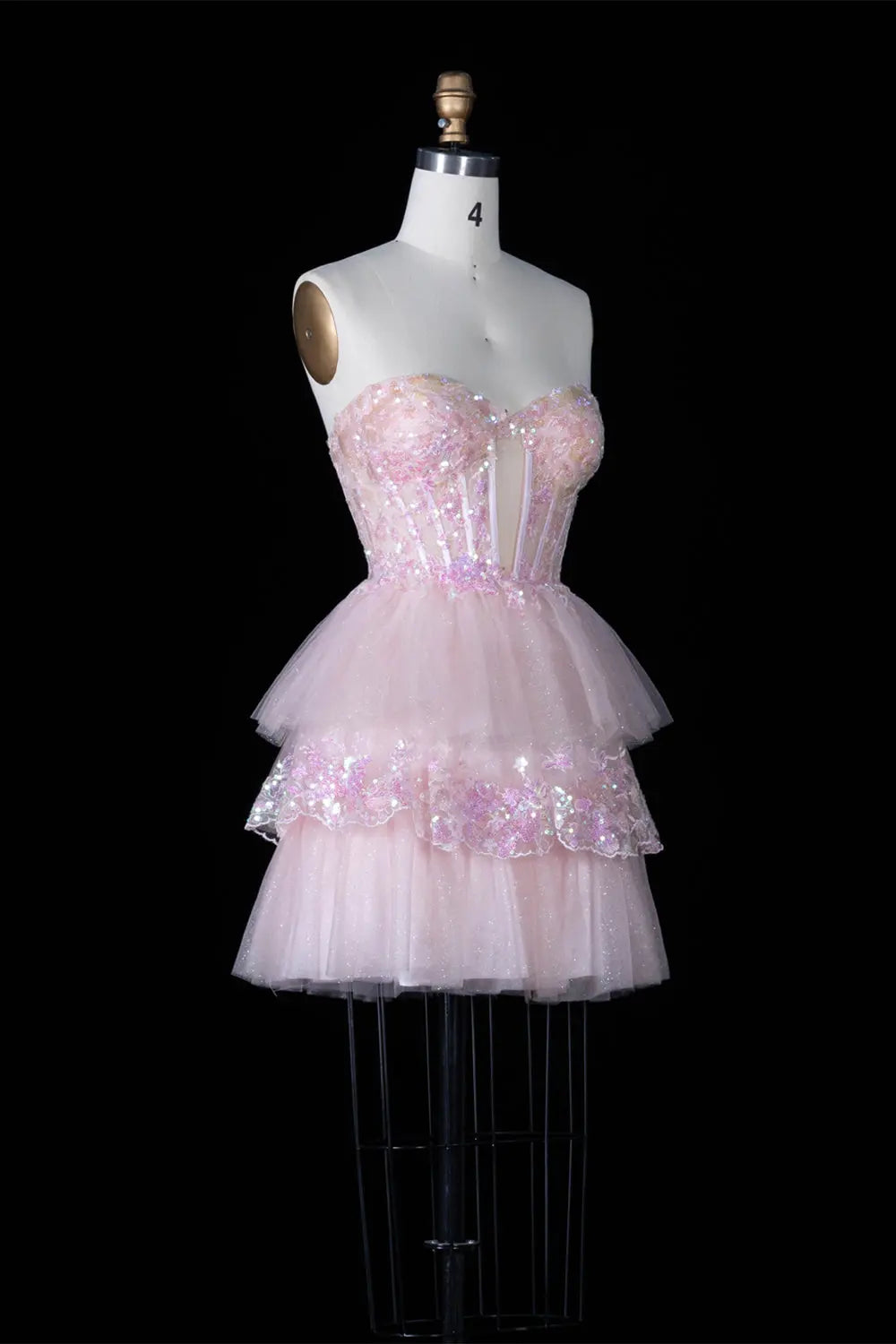 Pink Sequin Corset Tiered Tulle Mini Dress RM144 Sheer Fairy