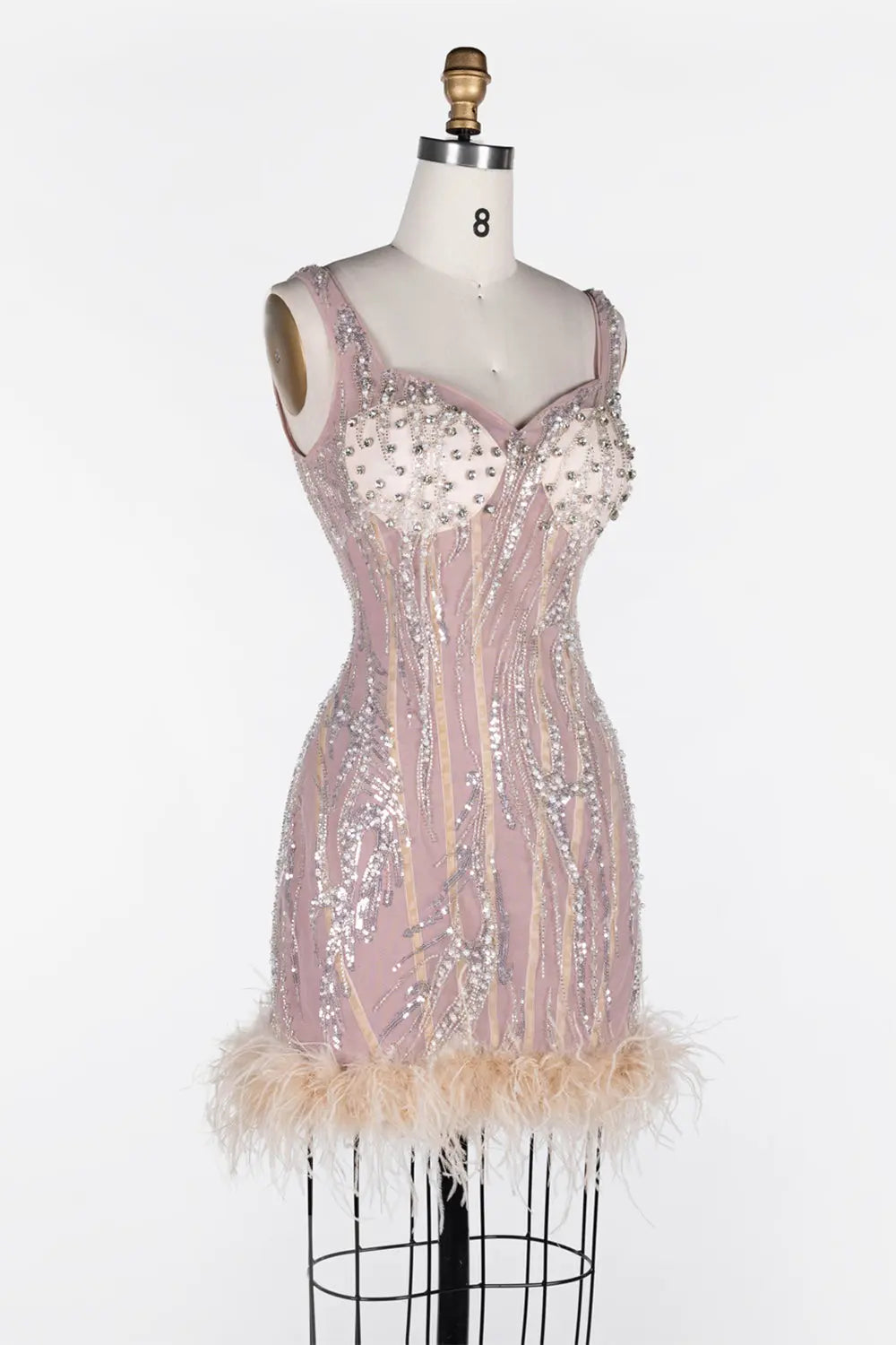 Pink Sequin Feather Bodycon Mini Dress ST115 Sheer Fairy