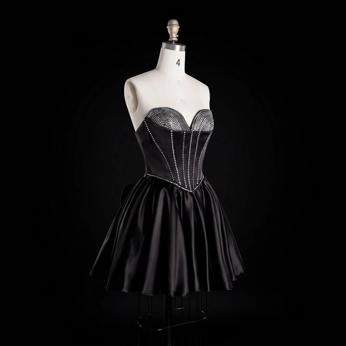 Black Satin Strapless A-Line Sweetheart Mini Homecoming Dress RM183 Sheer Fairy