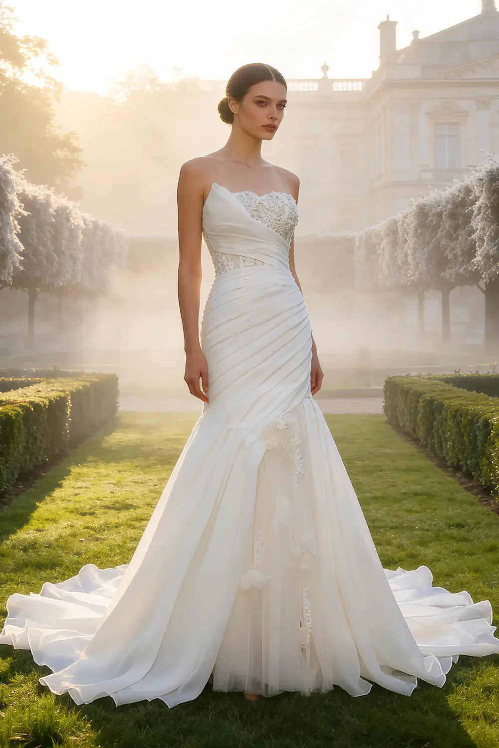 Strapless Ruched Chiffon Trumpet Mermaid Wedding Dress SW655 Sheer Fairy