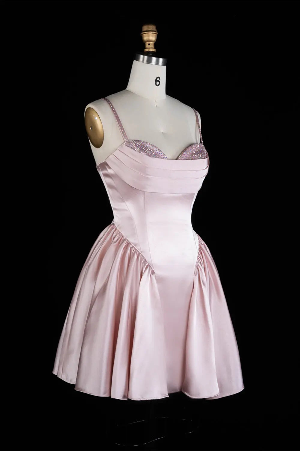 Blush Pink Satin Spaghetti Strap Mini Homecoming Dress RM187 Sheer Fairy