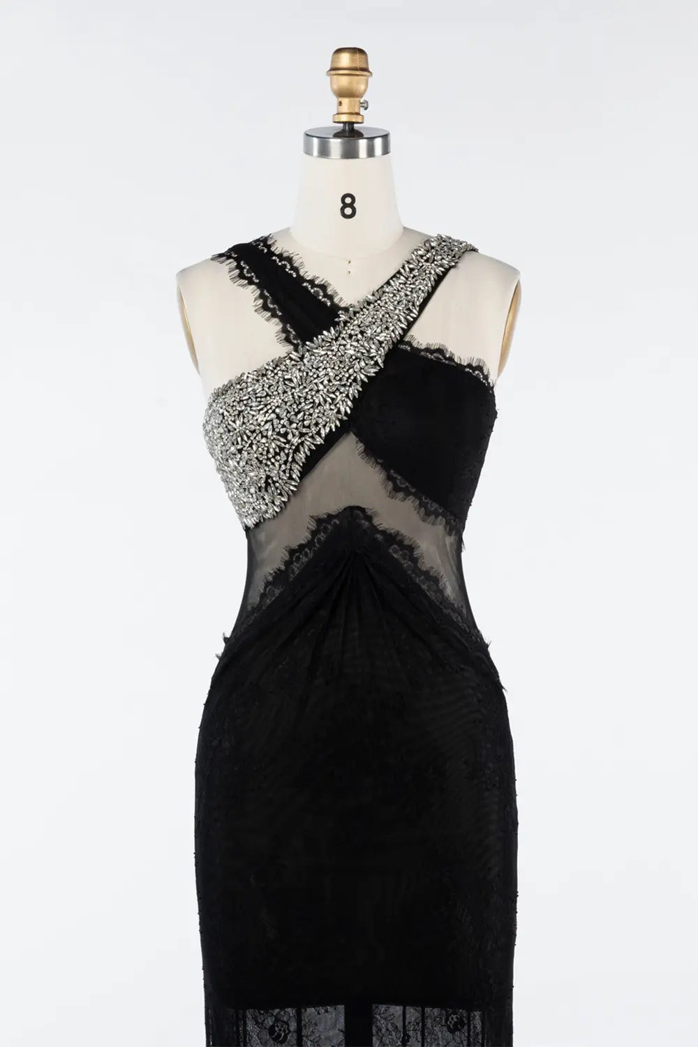 Black Asymmetrical Crystal Strap Sheer Lace Evening Gown ST045 Sheer Fairy