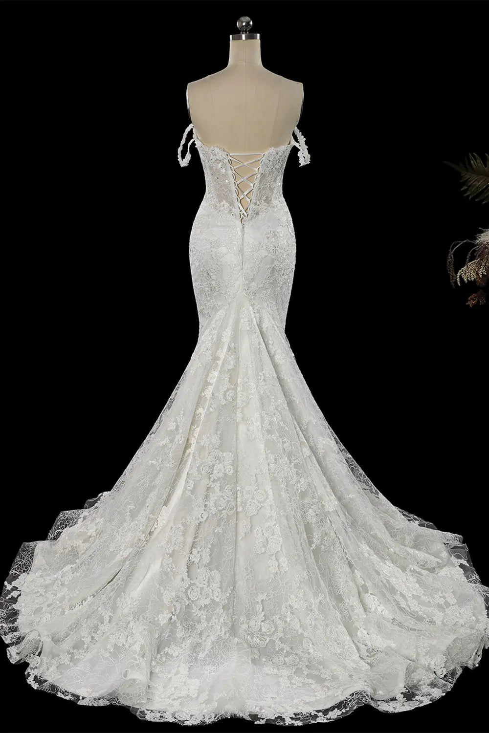 White Detachable Overskirt Mermaid Wedding Dress SW758 Sheer Fairy