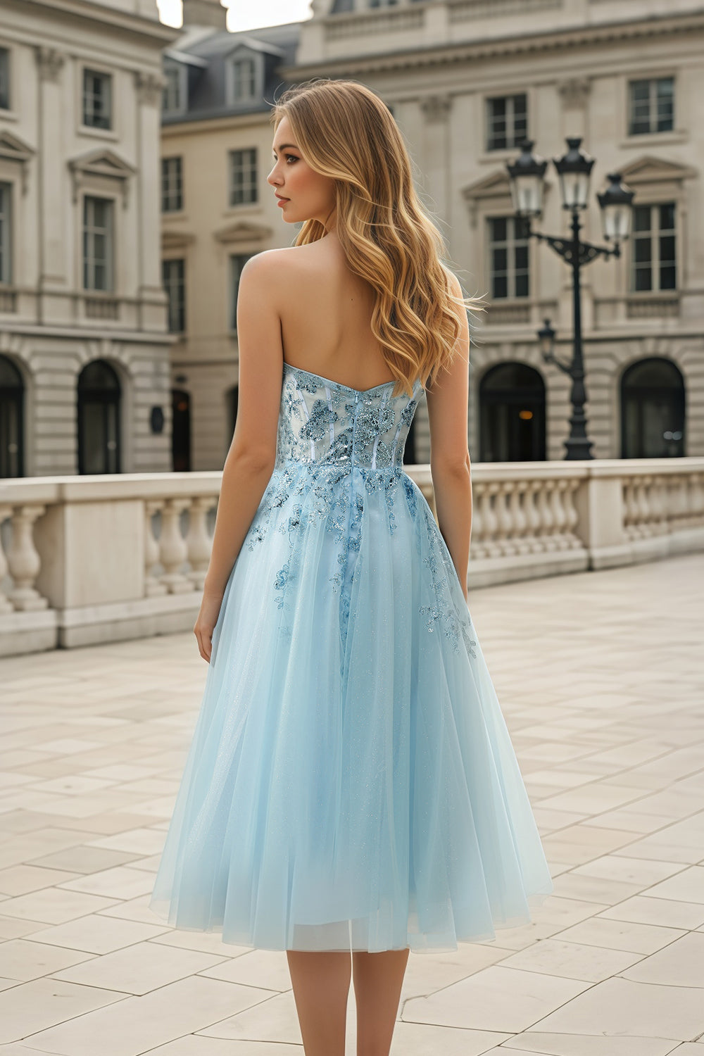 Light Blue Tulle Strapless Sweetheart Ballgown Homecoming Dress RM153 Sheer Fairy