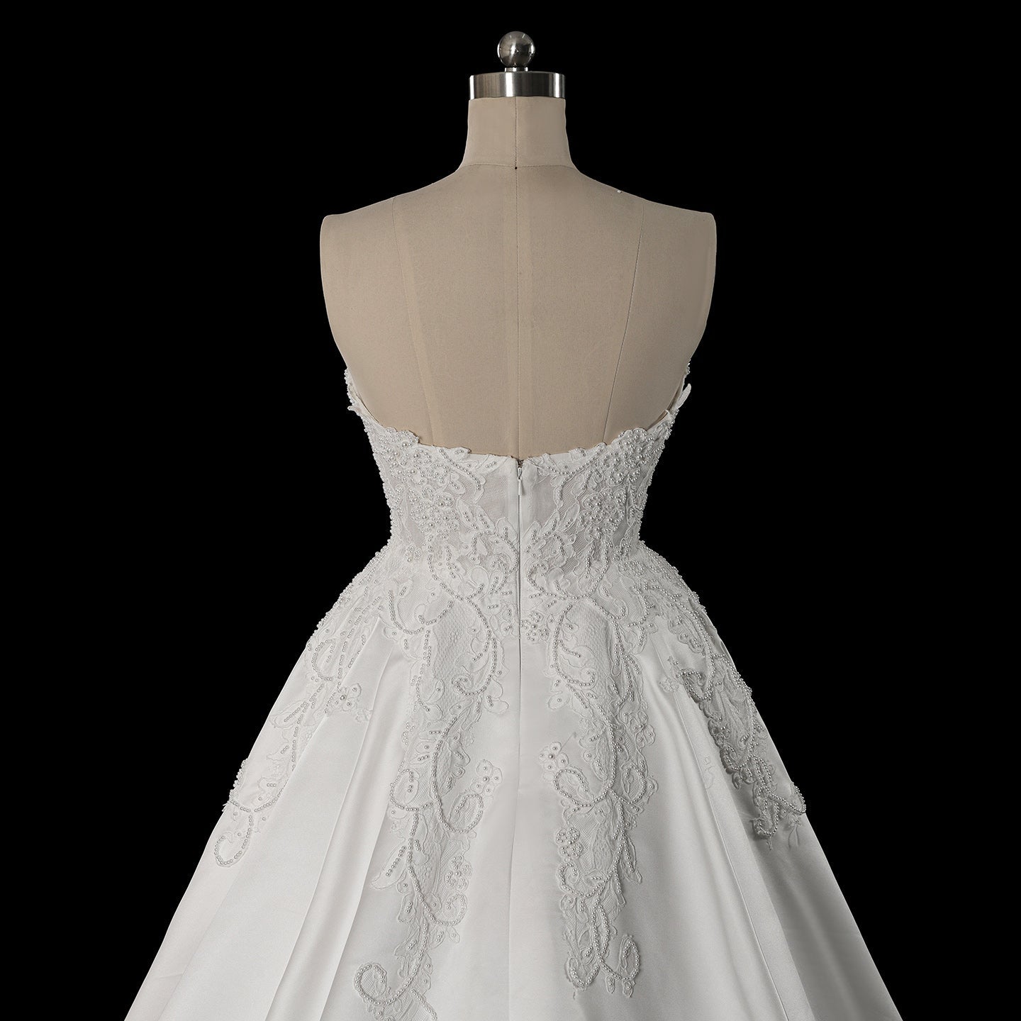 White Satin Sweetheart Princess Wedding Dress Lace Details with Long Cathedral Train SW743 Sheer Fairy