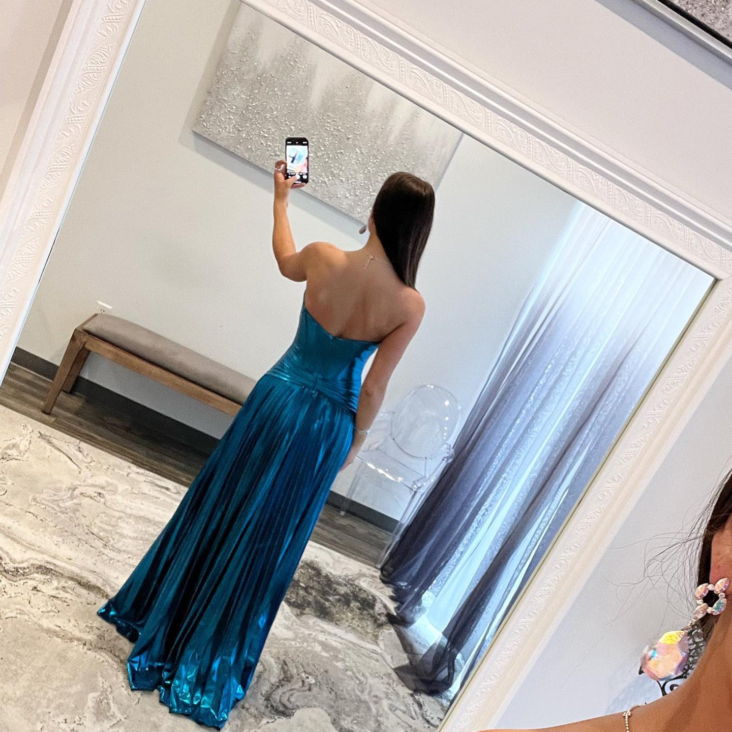 Teal Metallic Strapless A-Line Evening Dress SH155 - SHEER FAIRY