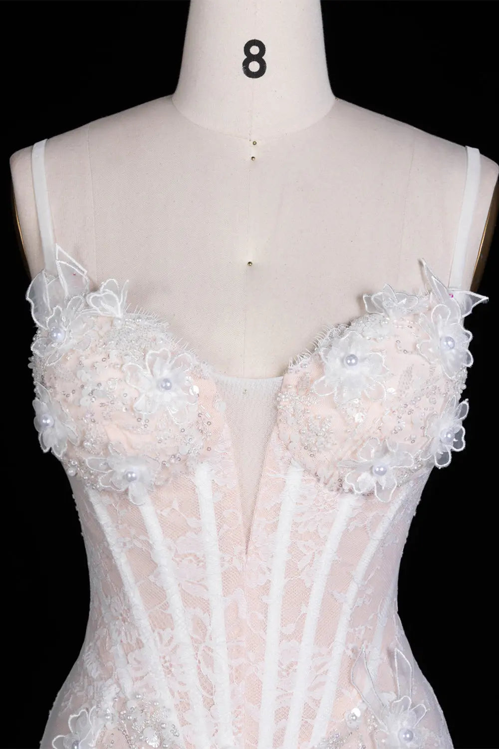White Floral Applique Corset Evening Gown ST104 Sheer Fairy