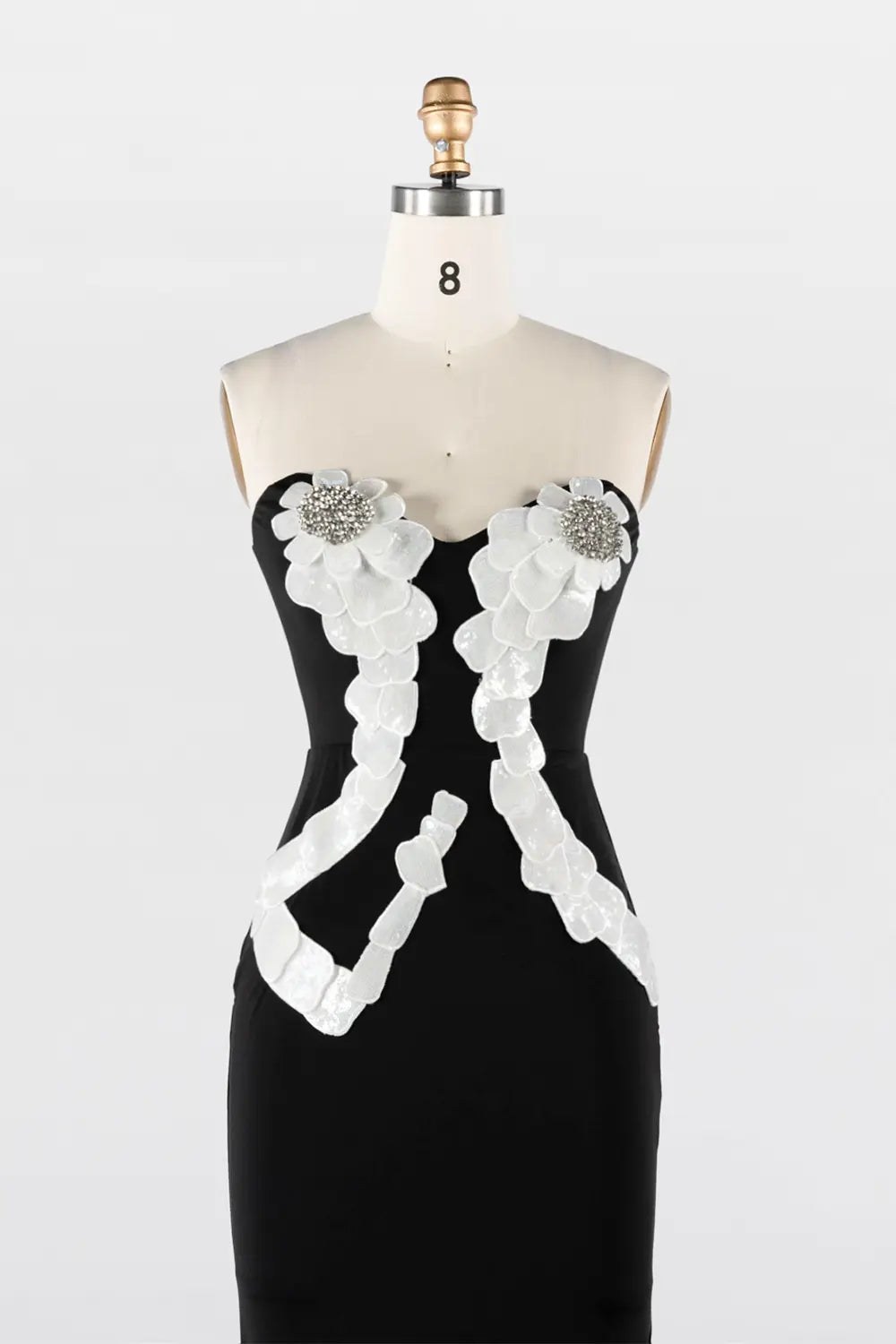Black Strapless 3D Floral Applique Maxi Evening Dress ST033 Sheer Fairy