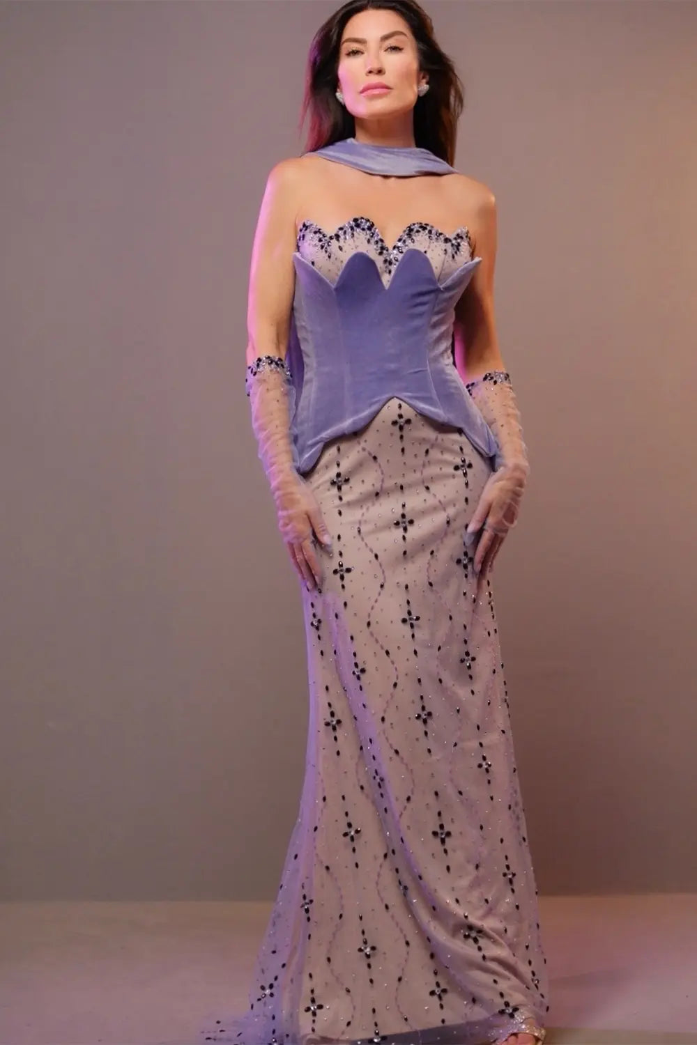 Lavender Mermaid Mermaid Evening Dress with Scarf SS269 Sheer Fairy