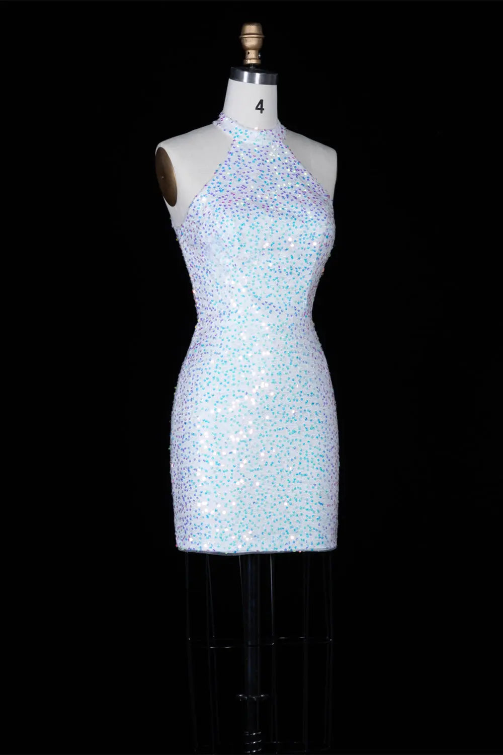 White Iridescent Sequin Halter Mini Dress RM147 Sheer Fairy