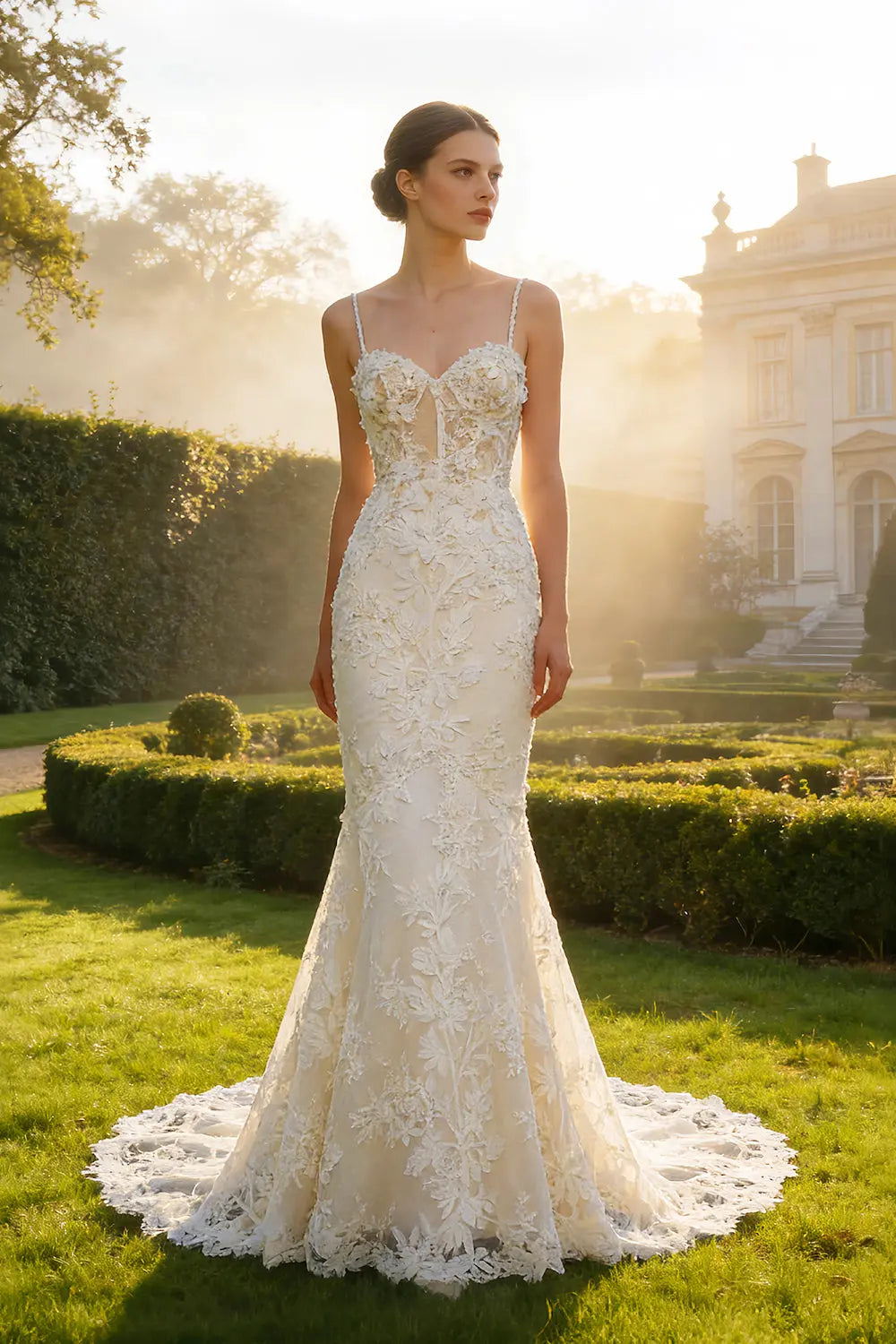 3D Floral Lace Bridal Mermaid Wedding Dress SW632 Sheer Fairy