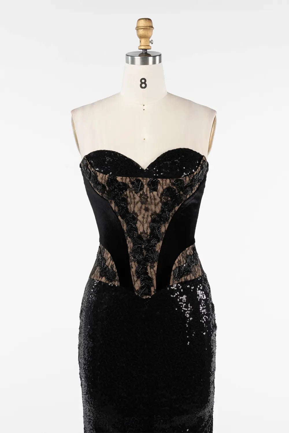Black Strapless Corset Bodice Sequin Evening Gown ST047 Sheer Fairy