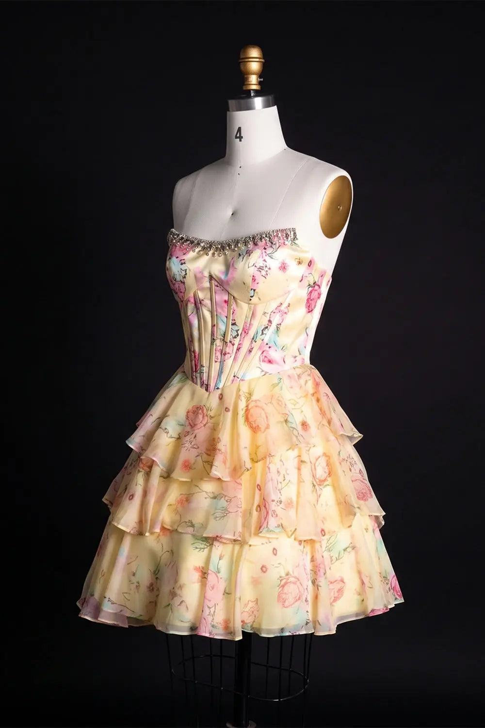 Yellow Floral Beaded Strapless Mini Dress RM197 Sheer Fairy