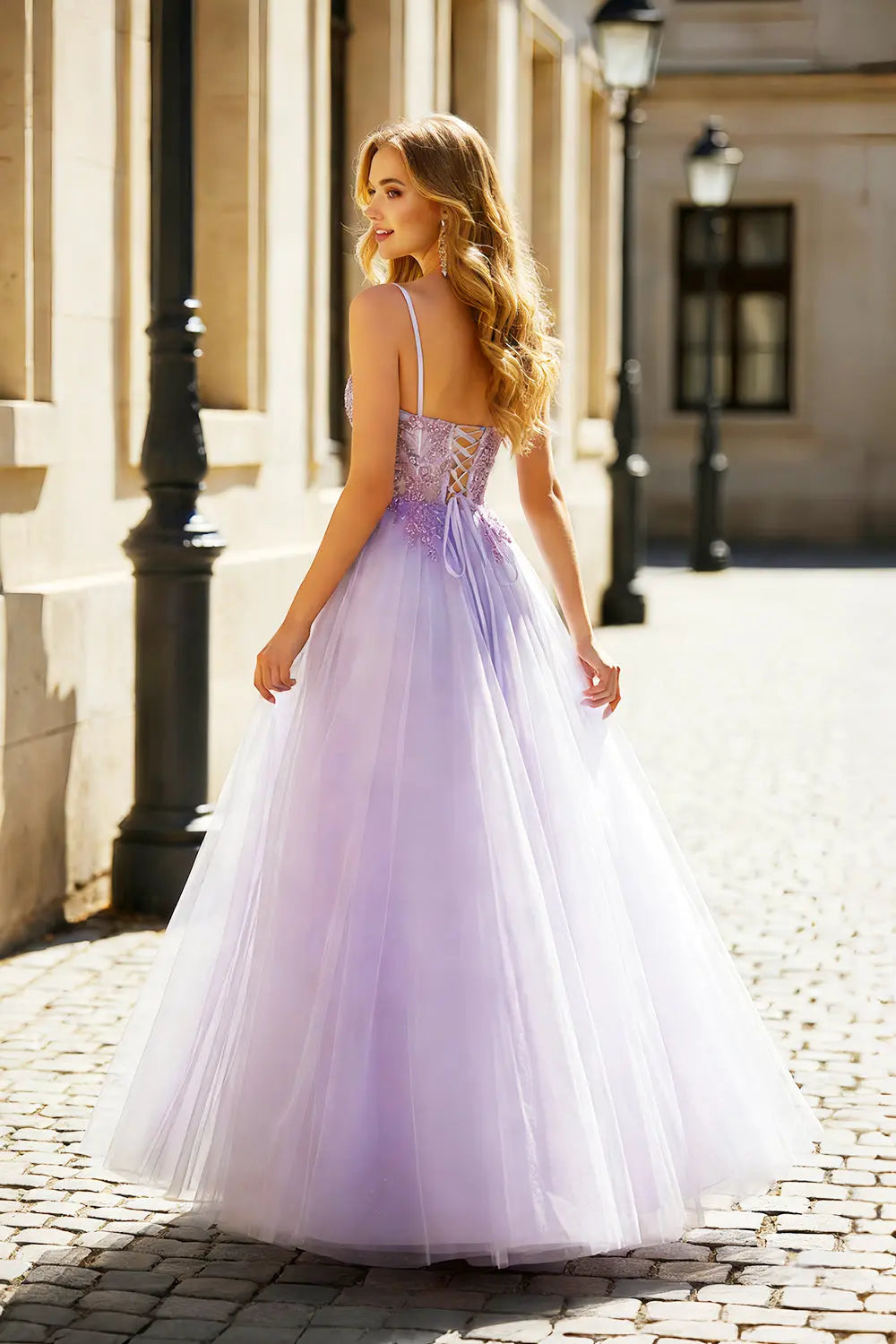 Lavender Spaghetti Strap Tulle A-Line Prom Dress with Beaded SH601 Sheer Fairy