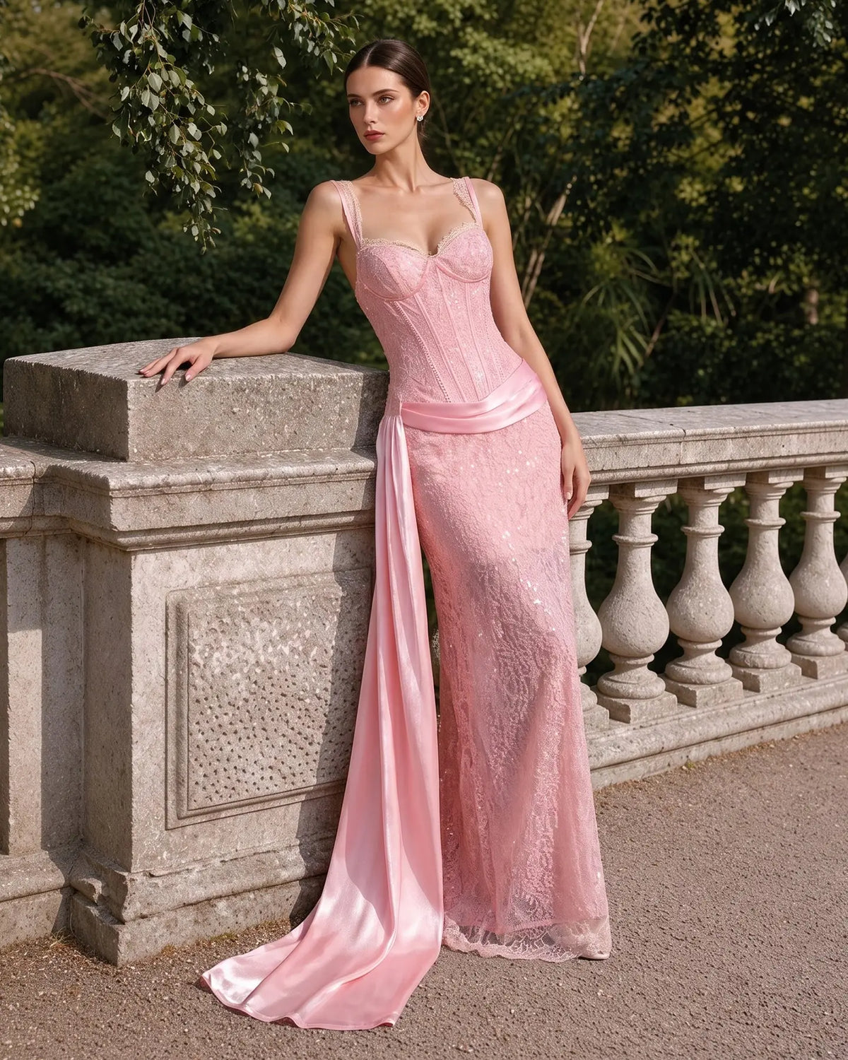 Pink Spaghetti Strap Corset Evening Dress ST105 Sheer Fairy