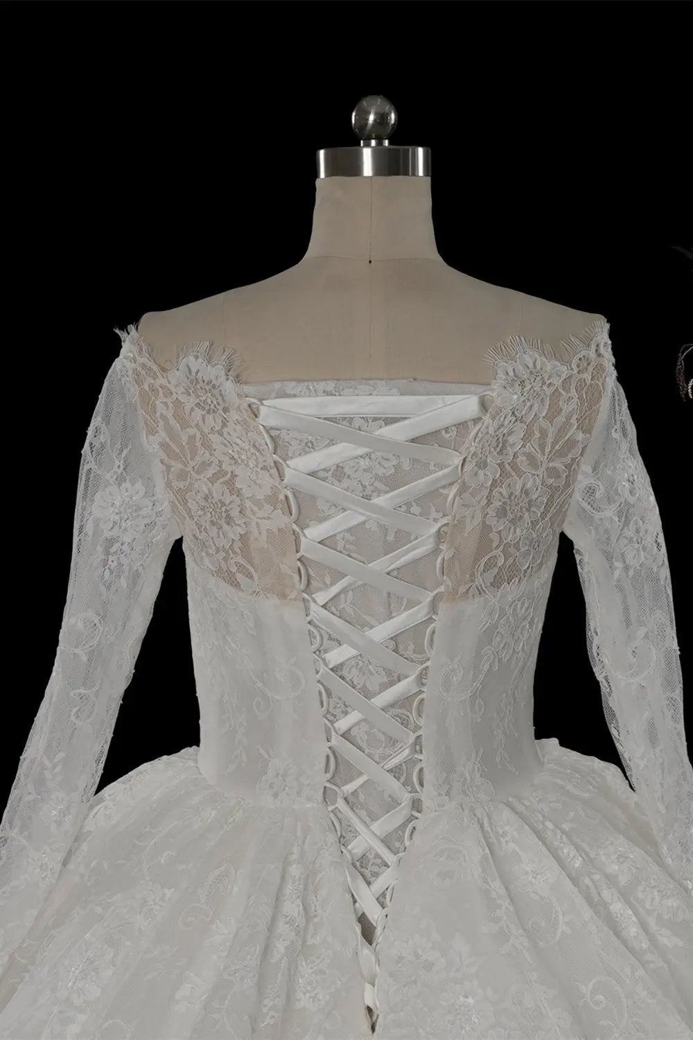 White Long Sleeve Lace Ball Gown Wedding Dress SW754 Sheer Fairy