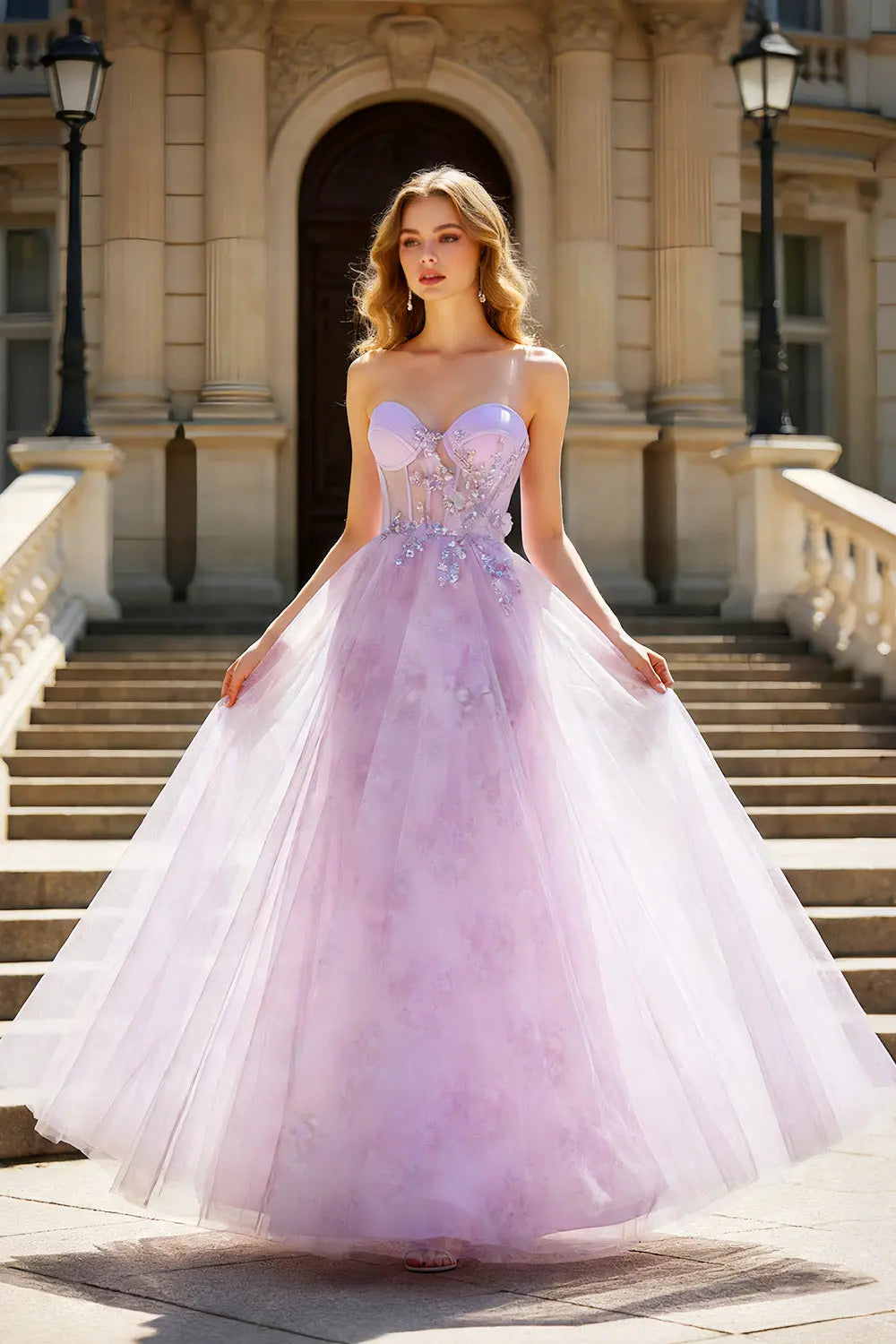 Lilac Tulle Ball Spaghetti Straps Sweetheart Gown Prom Dress SH466 Sheer Fairy