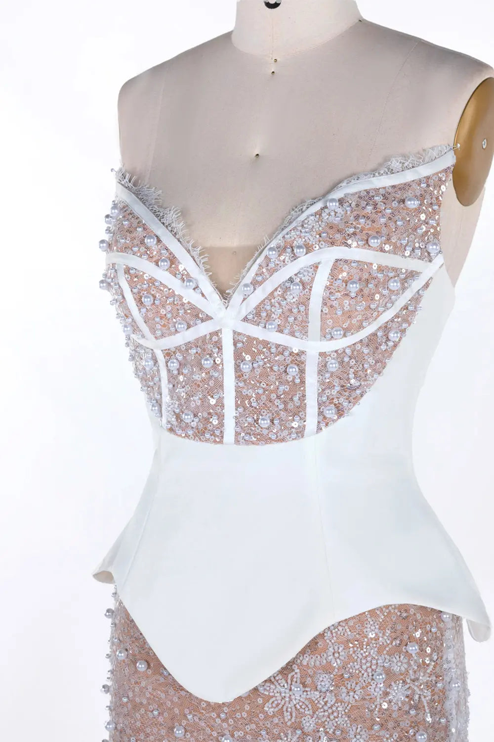 White Nude Strapless Sequin Evening Gown ST118 Sheer Fairy
