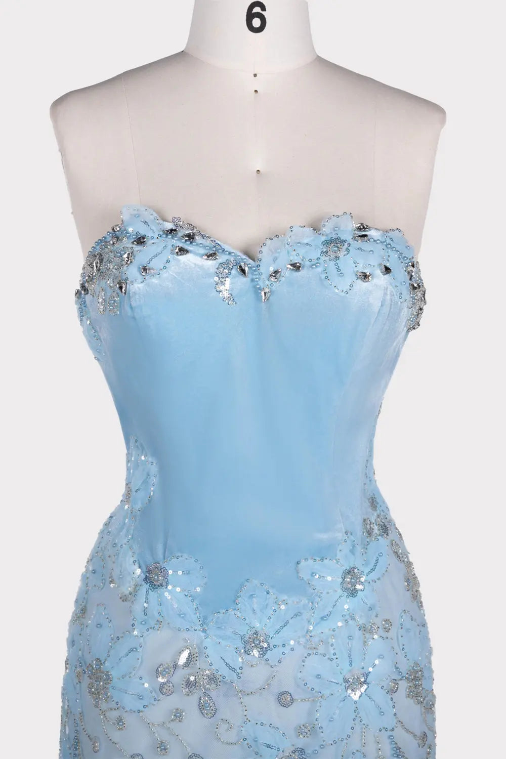 Blue Floral Sequin Strapless Evening Gown ST108 Sheer Fairy