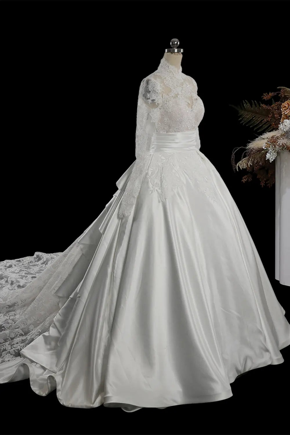 Ivory Long Sleeve High Neck Lace Wedding Dress SW759 Sheer Fairy