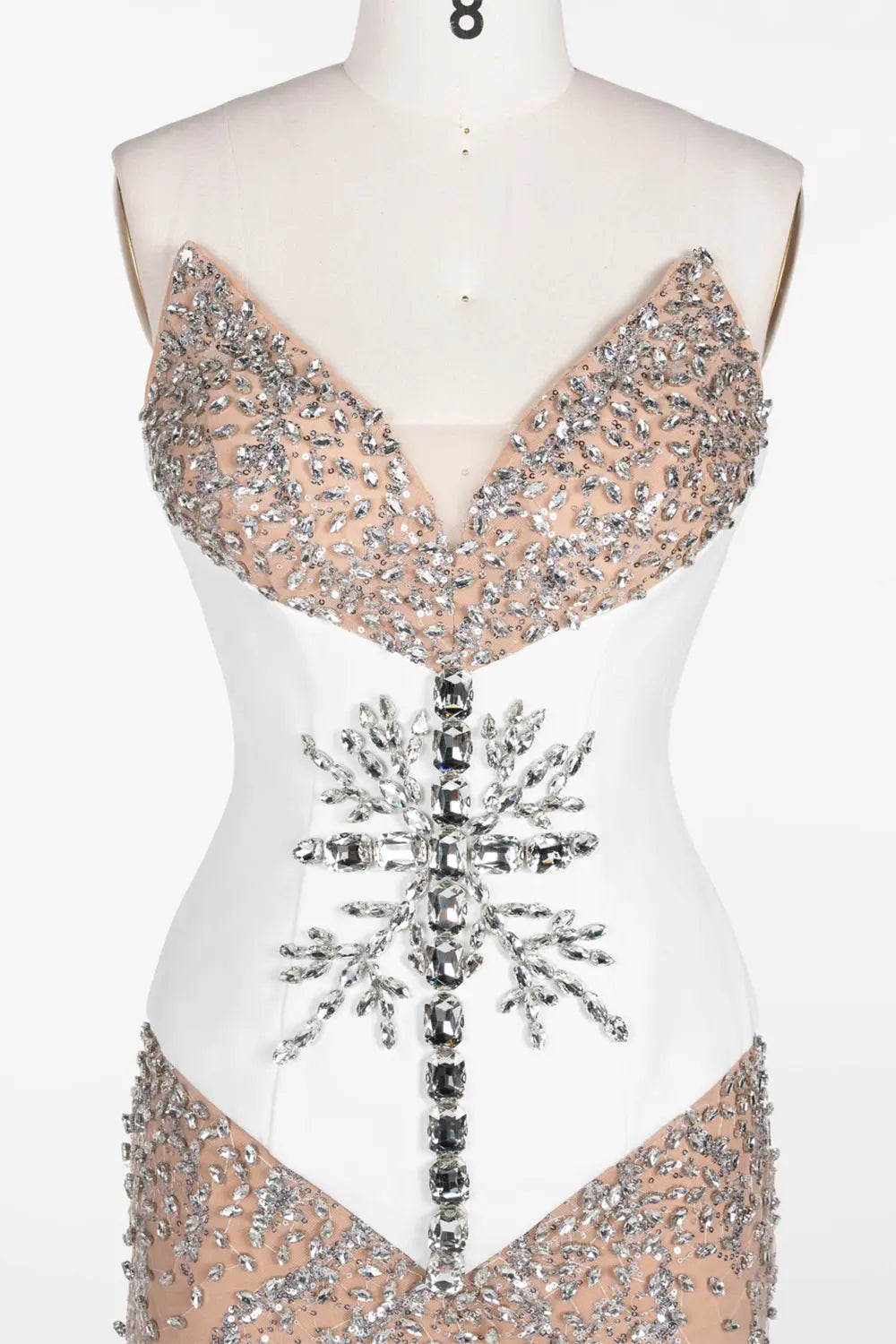 White Nude Sequin Diamond Formal Evening Dress ST107 Sheer Fairy