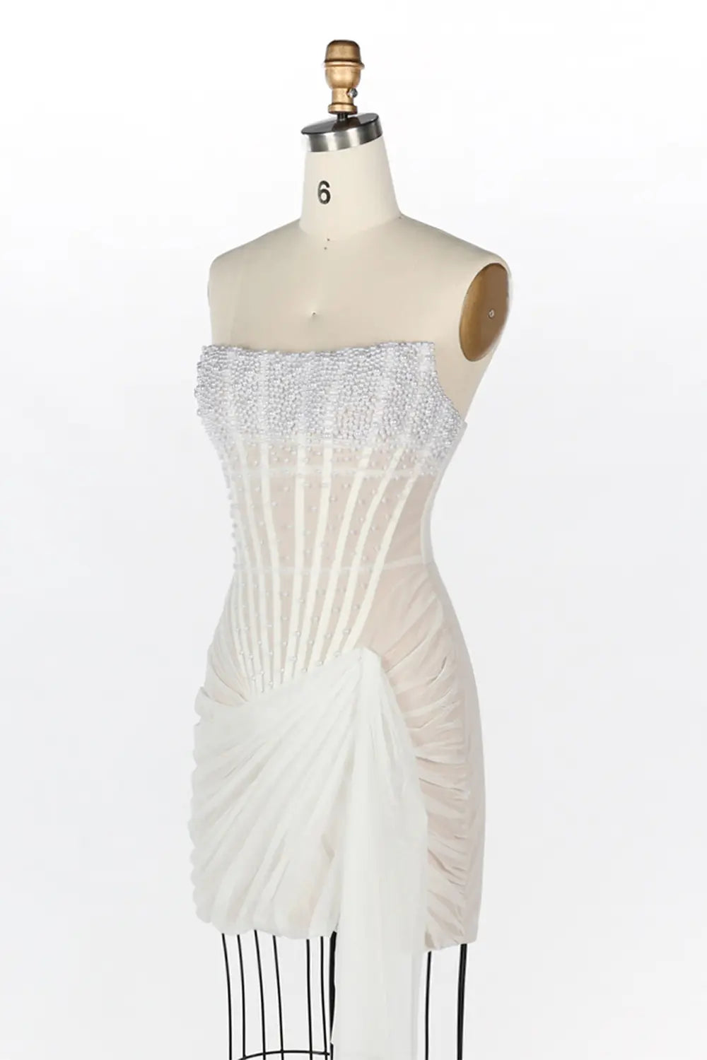 White Strapless Beaded Corset Draped Mini Dress ST089 Sheer Fairy