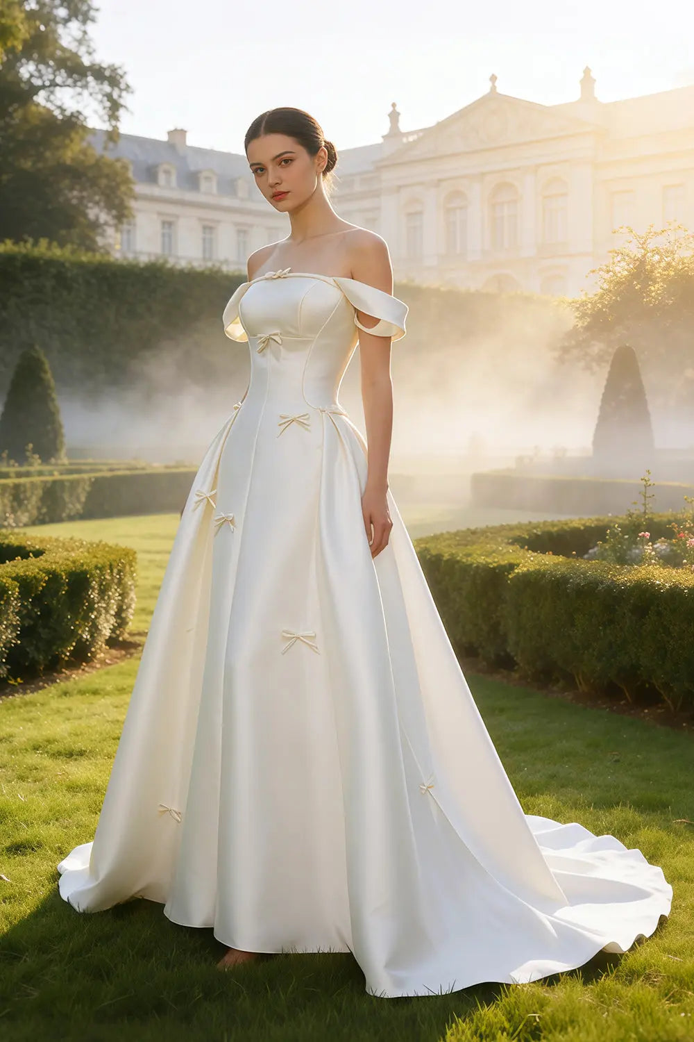 Off-the-Shoulder Satin Ballgown Wedding Dress SW633 Sheer Fairy