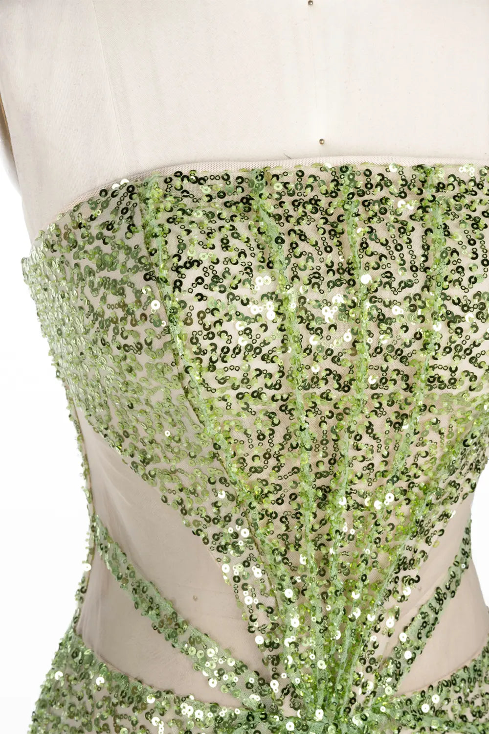 Green Strapless Cutout Sequin Formal Evening Dress ST060 Sheer Fairy