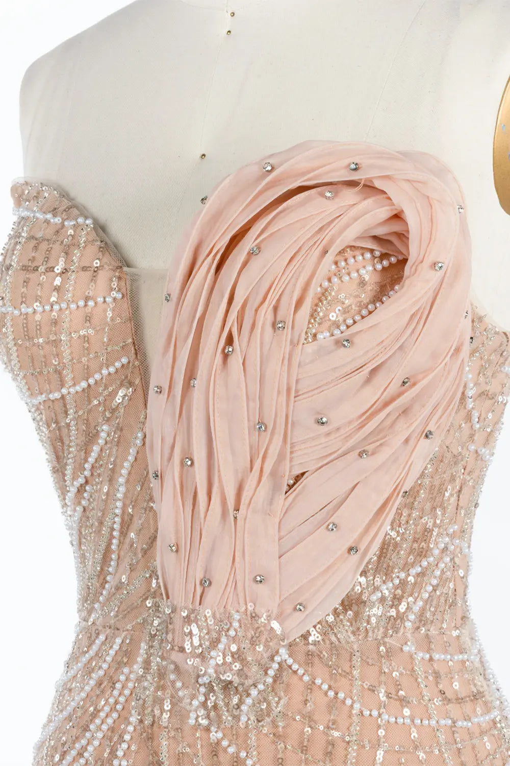 Champagne Strapless Sequin Slit Formal Evening Dress ST051 Sheer Fairy