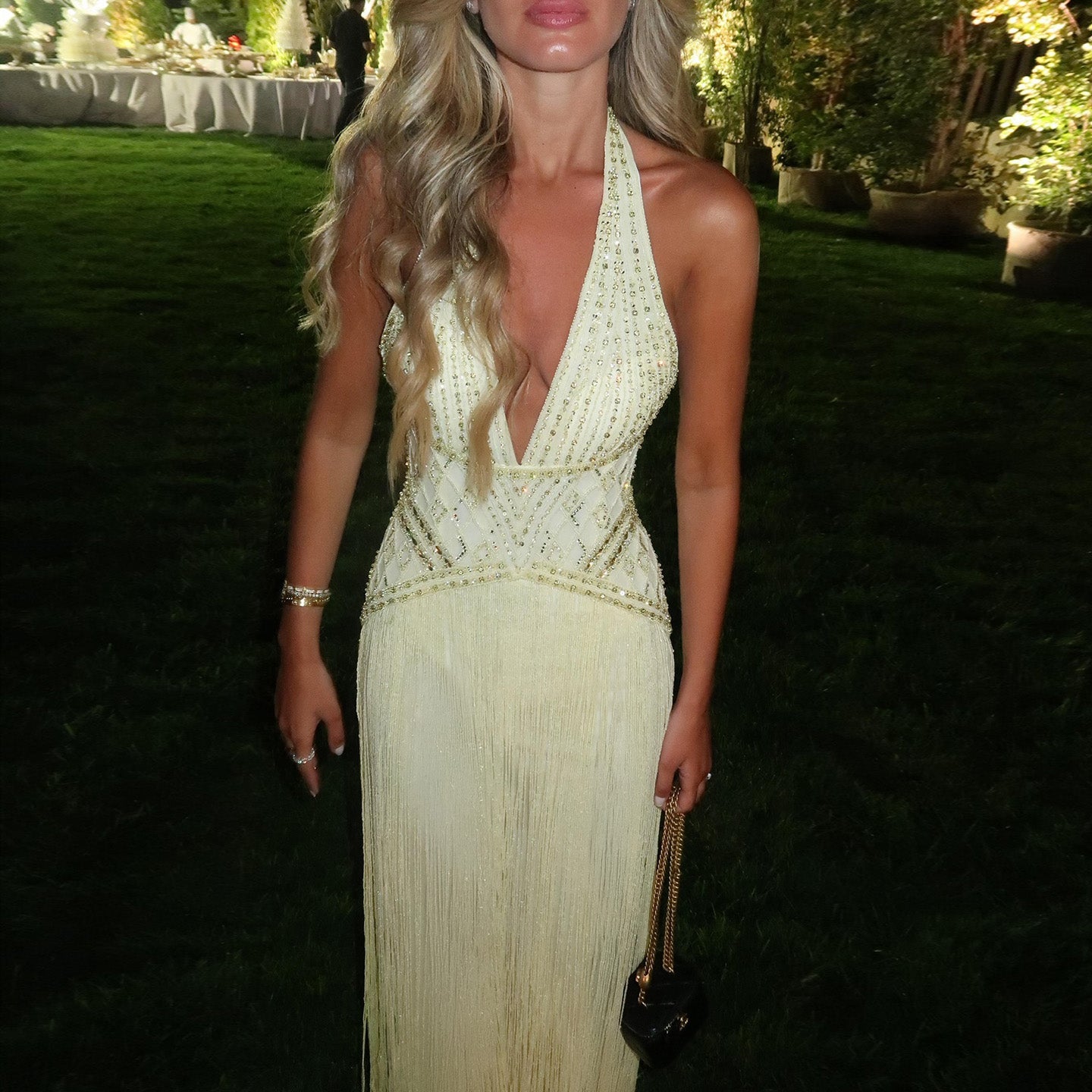 Yellow Beaded Halter Neck Fringe Mermaid Evening Gown with Open Back SS554 Sheer Fairy