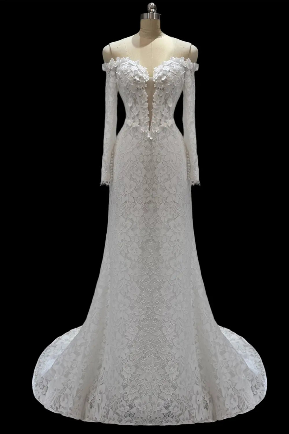 Ivory Floral Lace Long Sleeve Wedding Dress SW689 Sheer Fairy