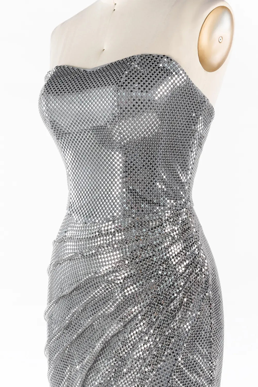 Silver Strapless Ruched Sequin Slit Formal Evening Dress ST058 Sheer Fairy