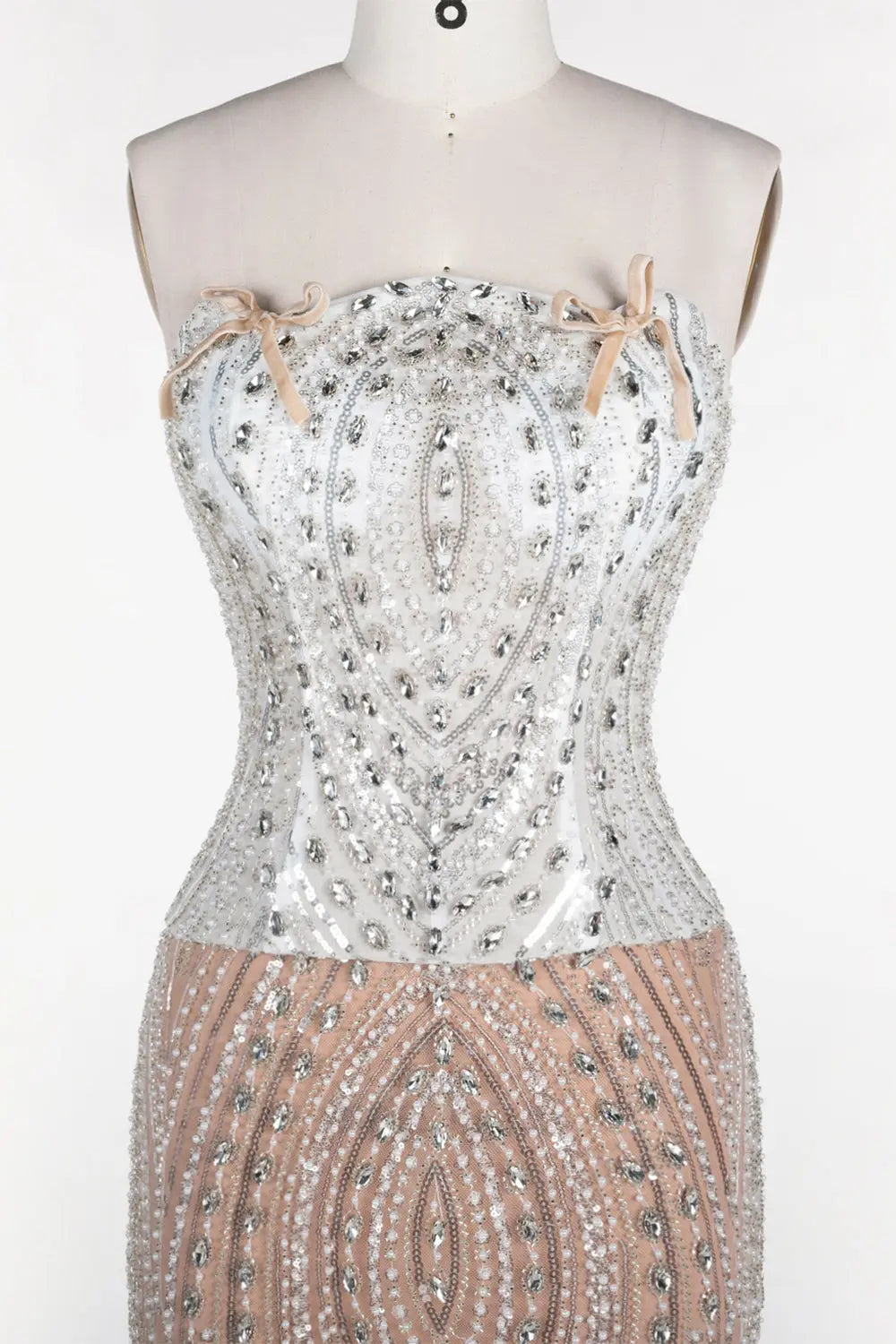 White Nude Beaded Corset Strapless Evening Dress ST111 Sheer Fairy