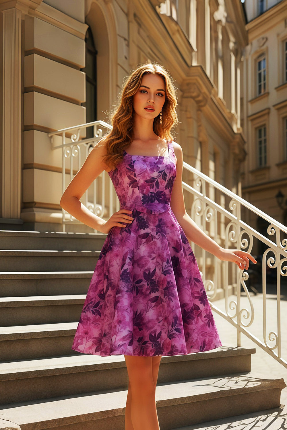 Purple Floral A-Line Open Back Homecoming Dress RM129 Sheer Fairy