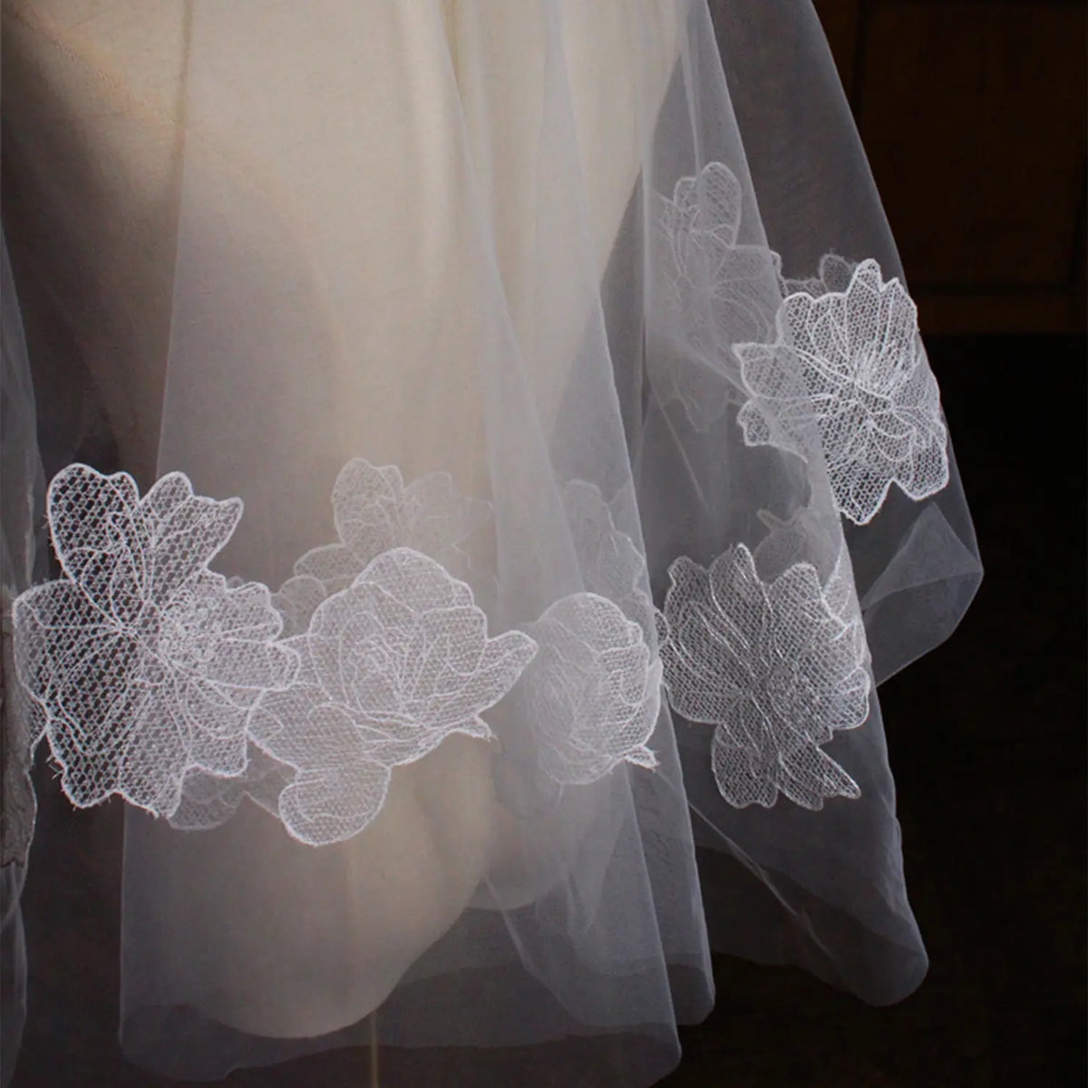 Fingertip Length White Floral Lace Applique Wedding Veil BV007 SHEER FAIRY