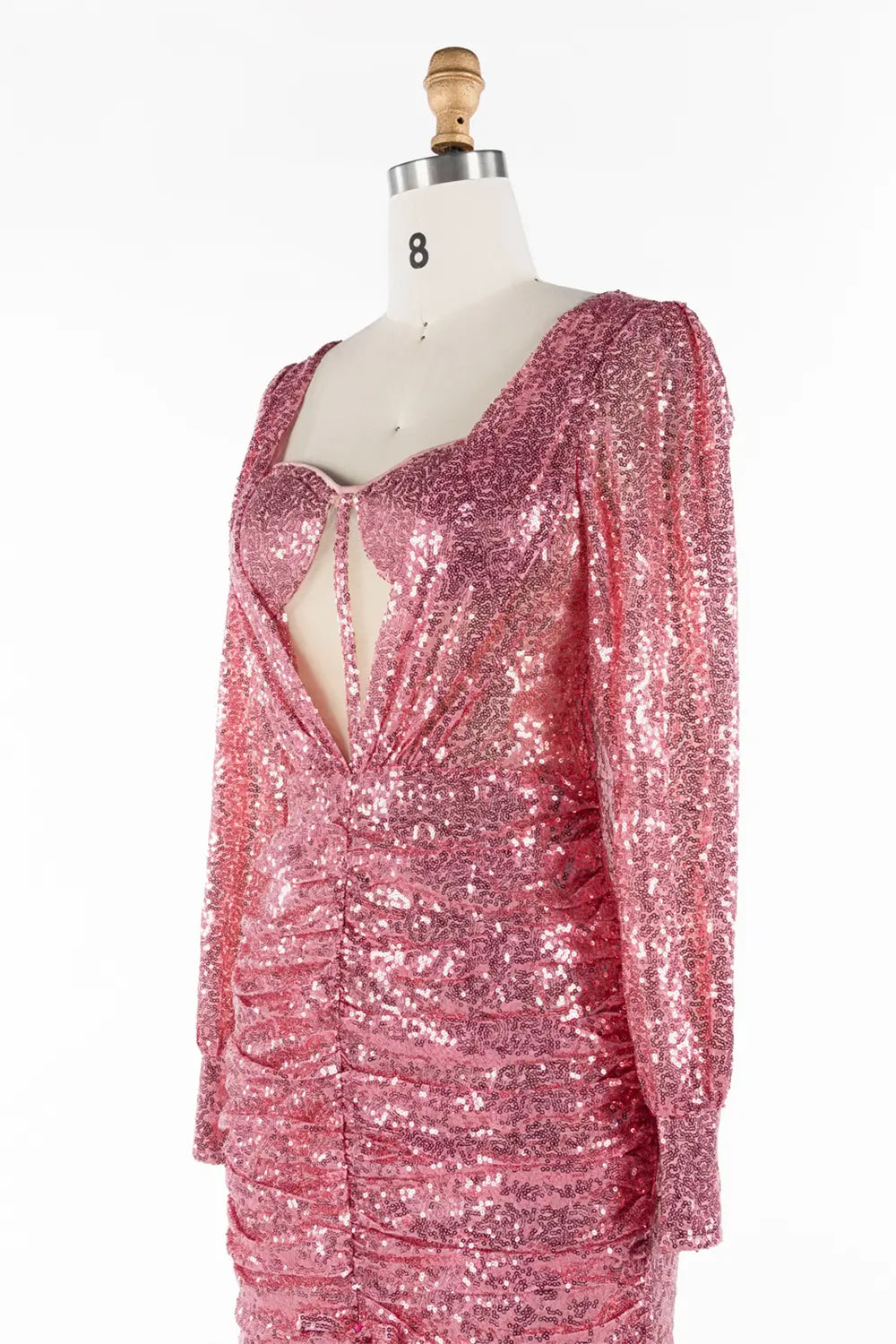 Rose Pink Sparkly Long Sleeve Ruched Cocktail Mini Dress ST059 Sheer Fairy