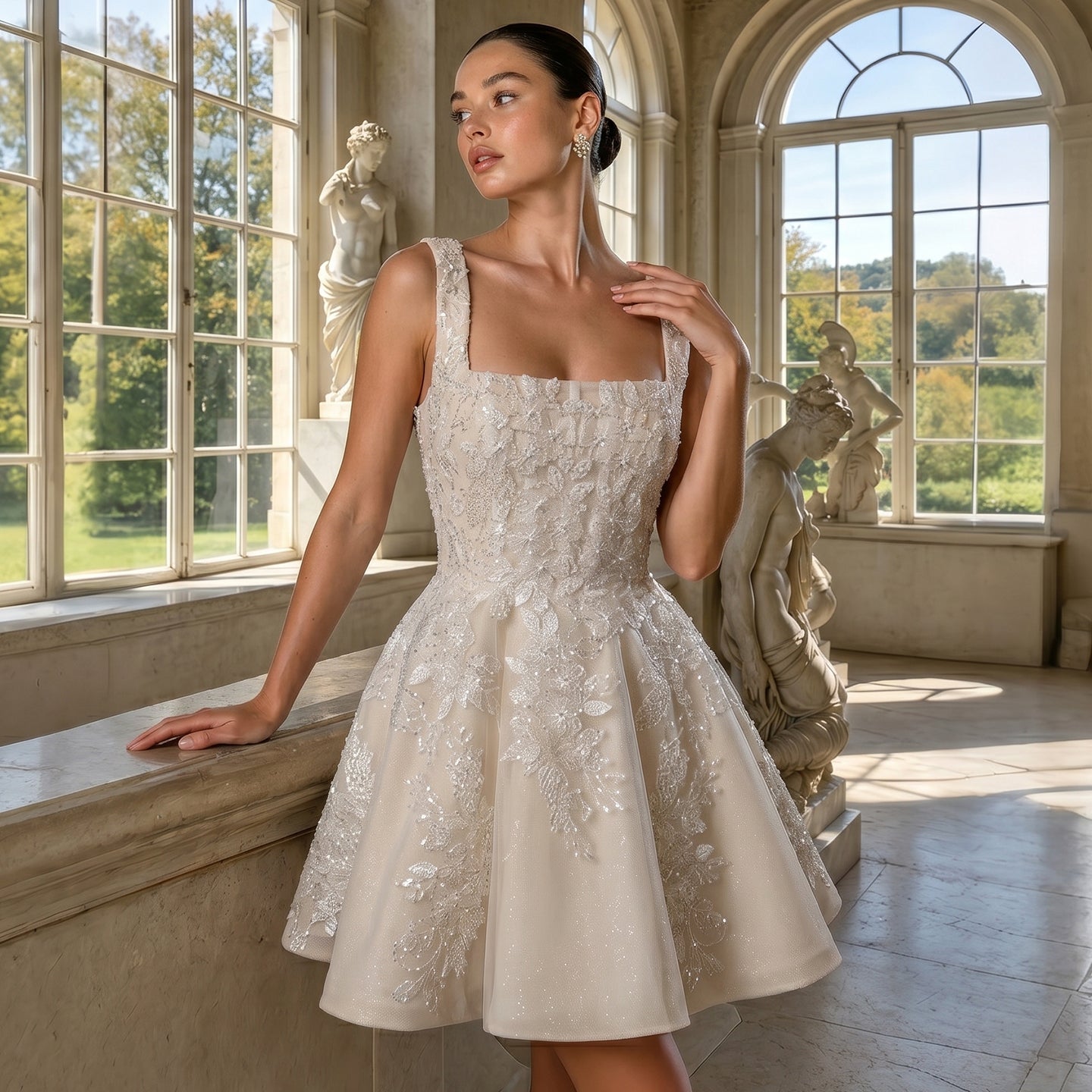 Romantic Floral Lace Wedding Dress with Tulle Skirt SW725 Sheer Fairy
