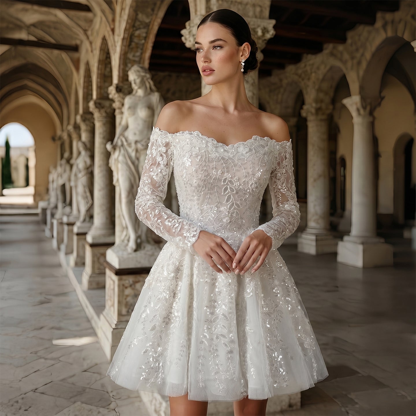 Luxury White Beaded Wedding Dress with Sweetheart Neckline SW723 Sheer Fairy